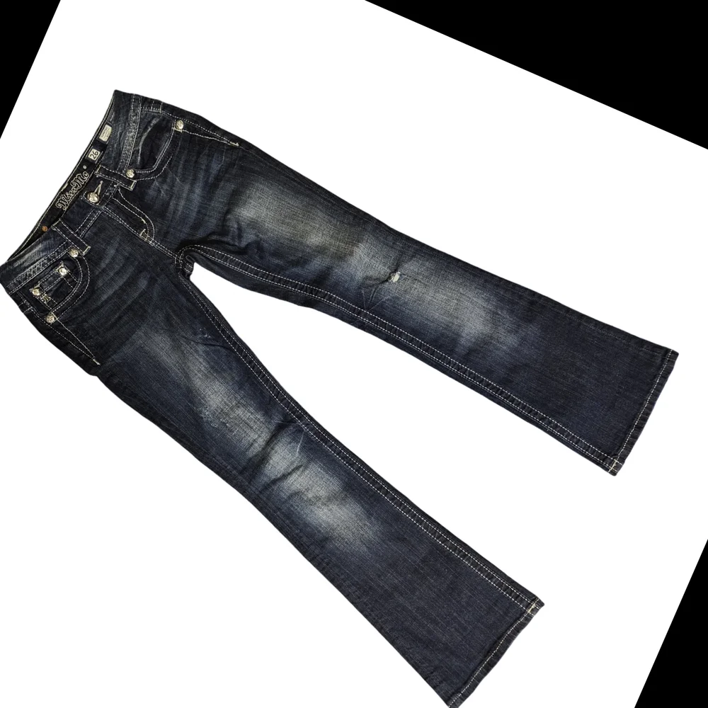 Miss Me Boot Cut Blue Jeans with Vintage Distressing - Picture 2 of 8